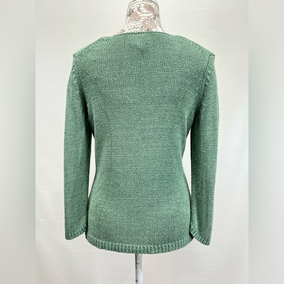 RENA ROWAN Moss green open weave V neck sweater size S. - Picture 6 of 12